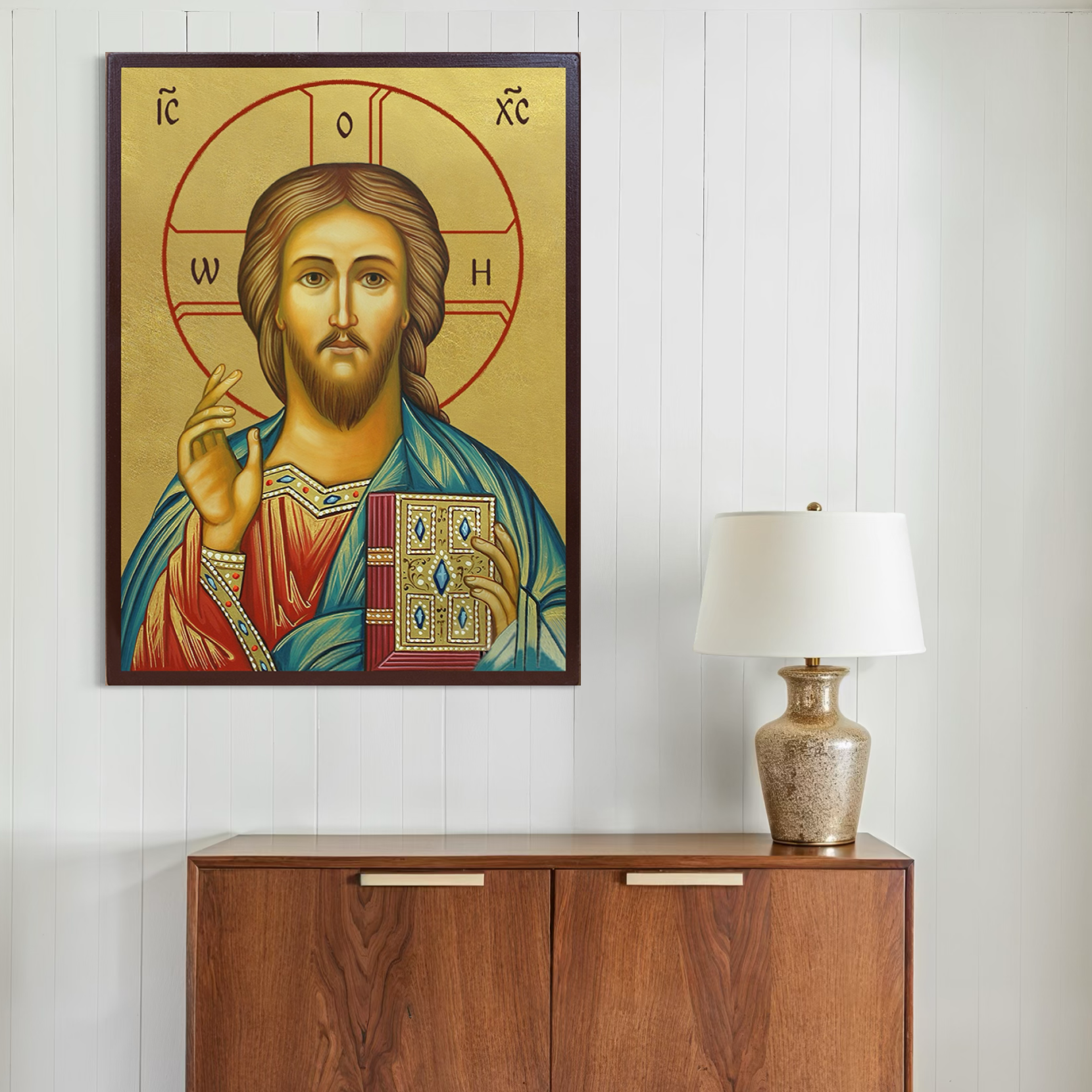 Imagine cu icoana bizantina cu iisus hristos, tiparita pe panza canvas